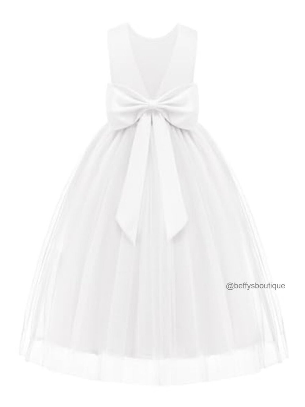 Girls Tulle Flower Dress V-Back Bowknot Formal Party Maxi